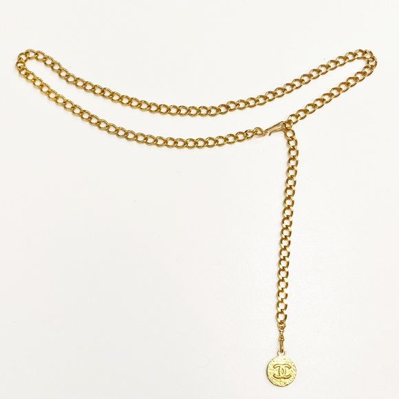 CHANEL Vintage 24k Gold Chain 1982 Belt Necklace Coco Mark Medallion & Box main image 13